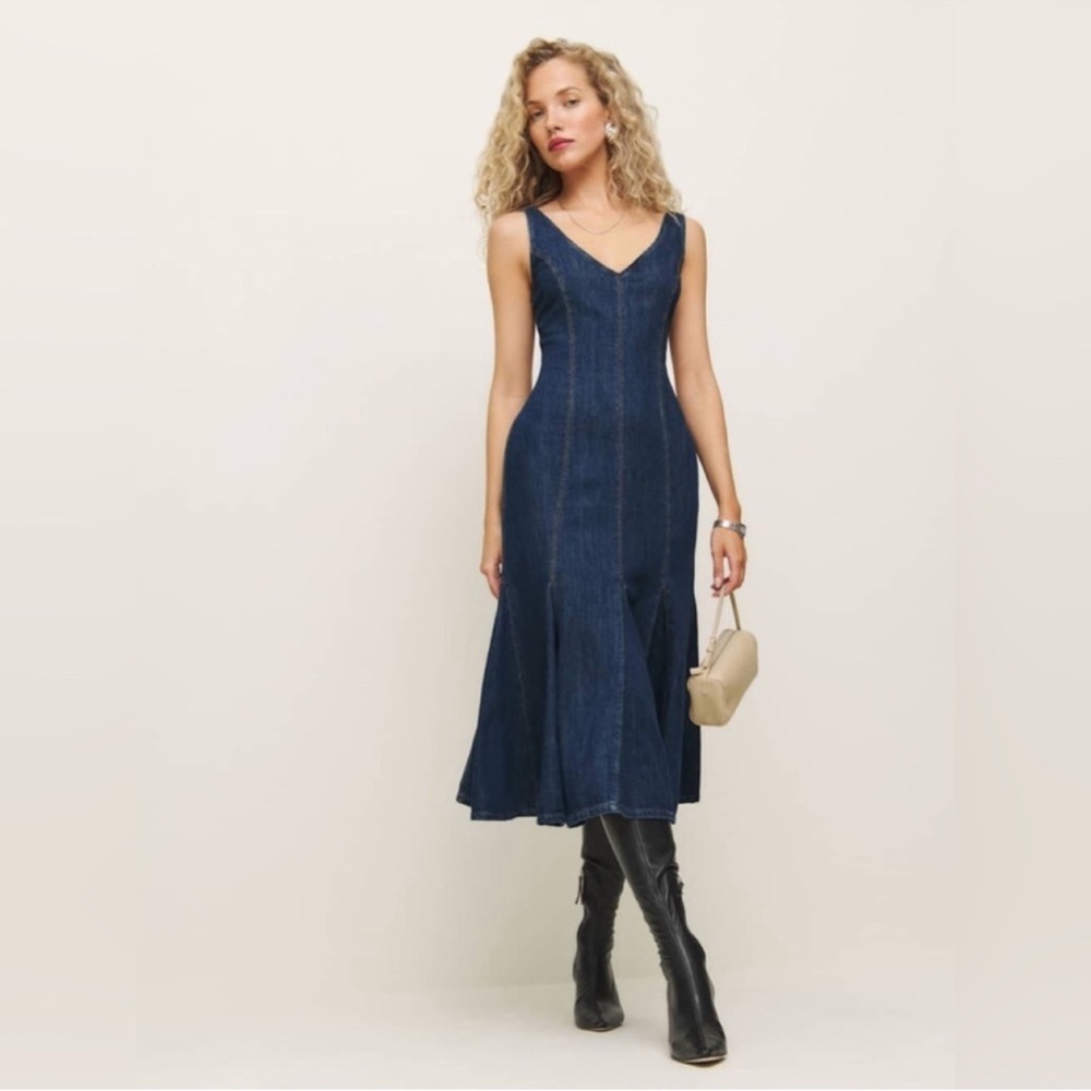 Reformation Serafina Denim Midi Dress NWT - Picture 10 of 11